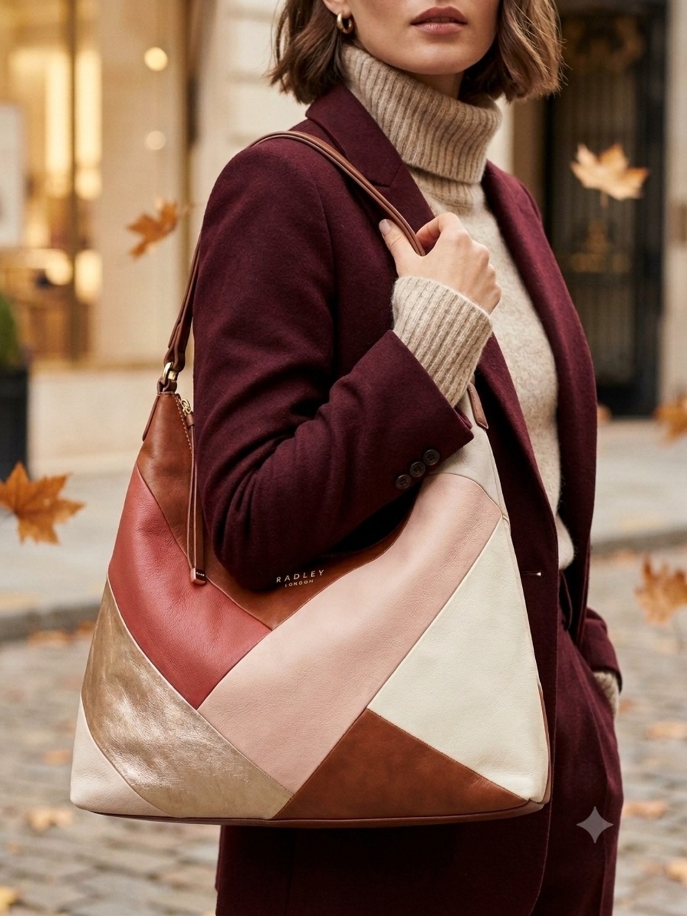 Radley London Leather Colorblock Patchwork Hobo Shoulder Bag